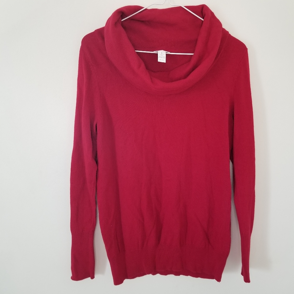 Chico's 1 rabbit hair blend red cowl neck sweater